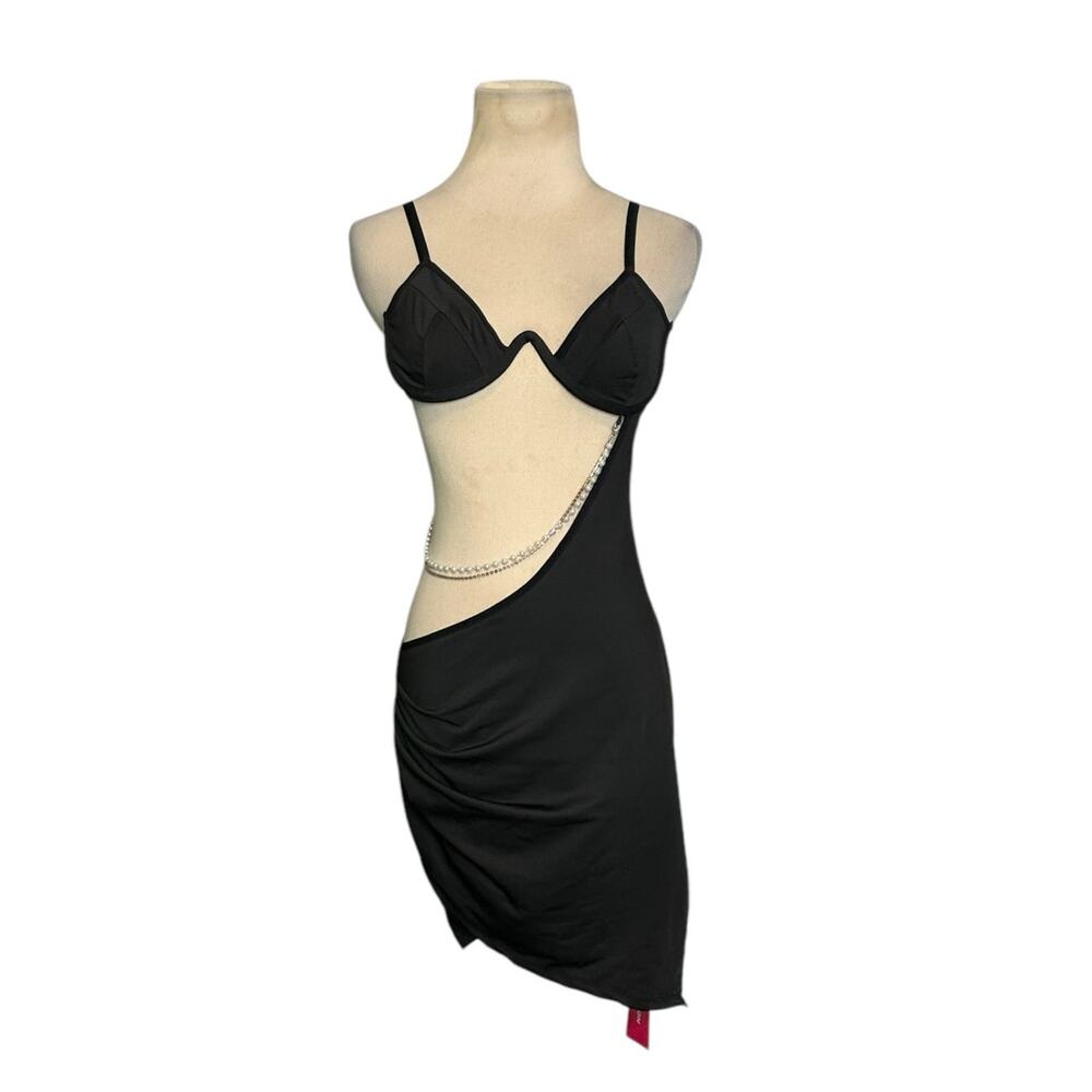 SHEIN ICON Chain Detail Cut Out Waist Ruched Side Cami Bodycon Dress Size 4
